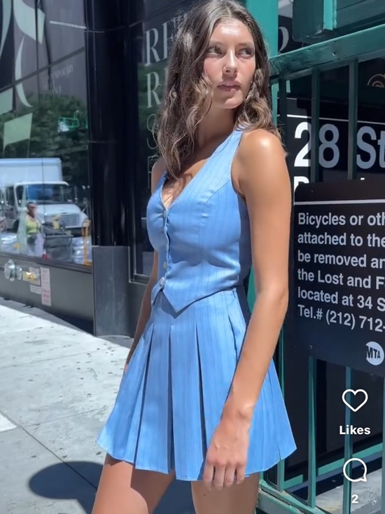 Amanda Uprichard Dresses & Skirts - Amanda Uprichard Niall Sky Blue Pleated V-Neck Mini Skort Dress NWT $268